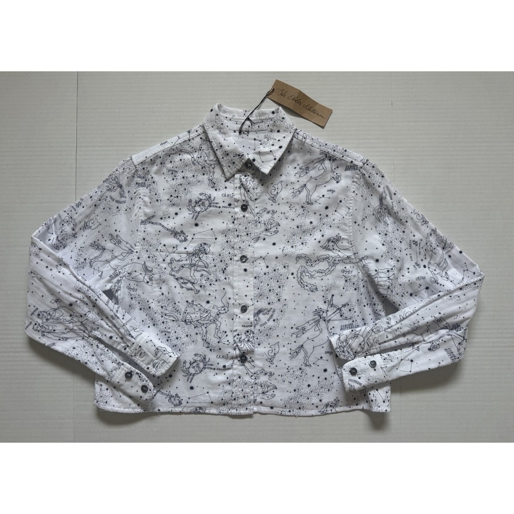 The Elder Statesman women's Small Zodiac Constellation Long Sleeve Shirt White